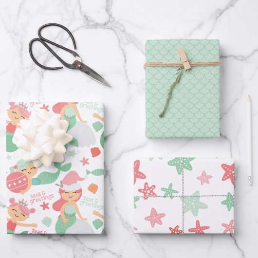 Mermaid Christmas Geschenkpapier Set (Vorderseite)