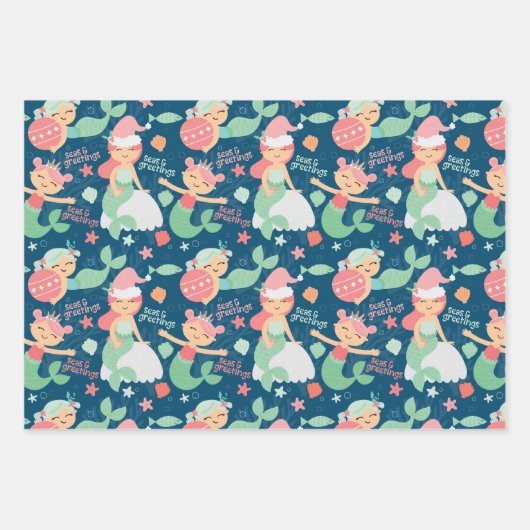 Mermaid Christmas Geschenkpapier Set (Vorderseite)