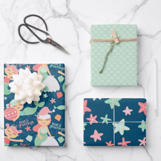 Mermaid Christmas Geschenkpapier Set (Vorderseite)