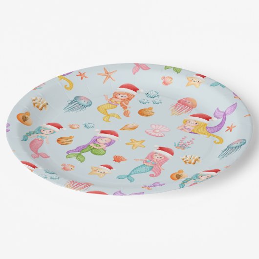 Mermaid Christmas Pappteller (Schrägansicht)