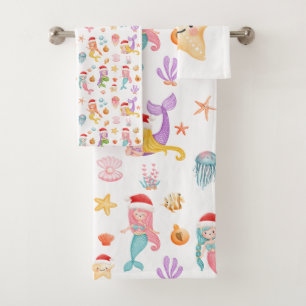 Mermaid Christmas Pattern Badhandtuch Set