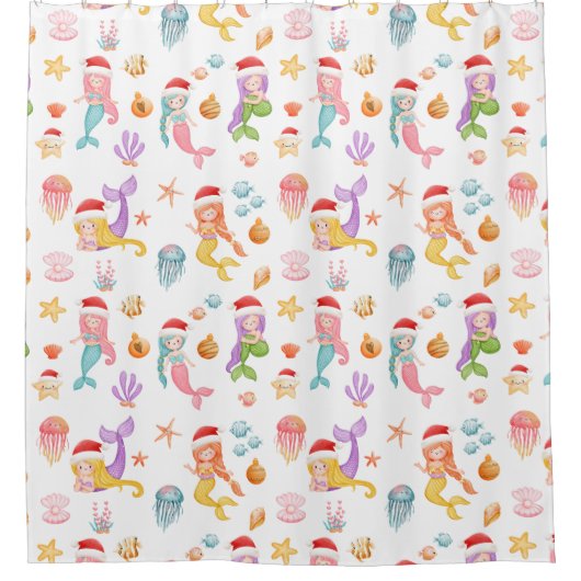 Mermaid Christmas Pattern Duschvorhang (Vorderseite)