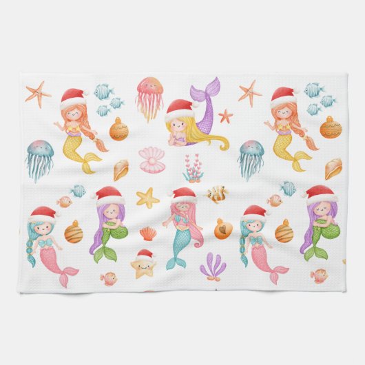 Mermaid Christmas Pattern Geschirrtuch (Horizontal)