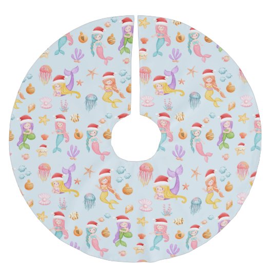 Mermaid Christmas Pattern Polyester Weihnachtsbaumdecke (Vorderseite)