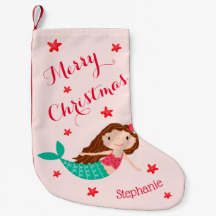 Mermaid Christmas Personalisiert Blues Pink Kleiner Weihnachtsstrumpf