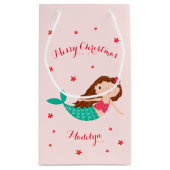 Mermaid Christmas Personalisiert Name Pink Kleine Geschenktüte (Rückseite)