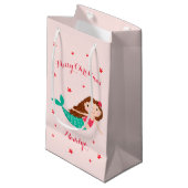 Mermaid Christmas Personalisiert Name Pink Kleine Geschenktüte (Vorderseite Schrägansicht)