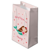 Mermaid Christmas Personalisiert Name Pink Kleine Geschenktüte (Rückseite Schrägansicht)