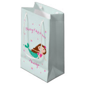 Mermaid Christmas Pink Aquamarin Personalisiert Kleine Geschenktüte (Vorderseite Schrägansicht)