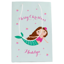 Mermaid Christmas Pink Aquamarin Personalisiert Mittlere Geschenktüte