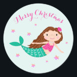 Mermaid Christmas Pink Aquamarin Runder Aufkleber<br><div class="desc">Die Weihnachtsaufkleber der Meerjungfrau zeichnen sich durch ein niedliches Meerjungfrau- und Seesterndesign aus. Weitere passende Artikel sind ebenfalls verfügbar.</div>