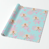 Mermaid Christmas Pink Blue Girl Snowflake Geschenkpapier (Ungerollt)