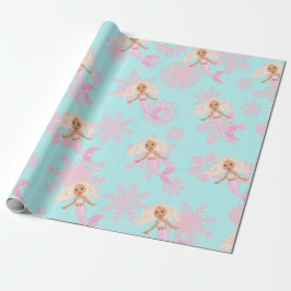 Mermaid Christmas Pink Blue Girl Snowflake Geschenkpapier