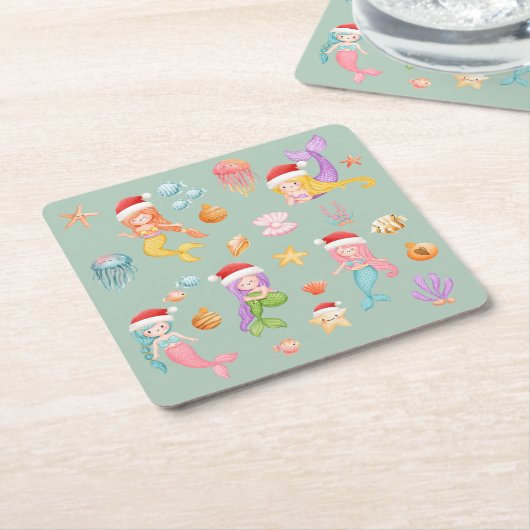 Mermaid Christmas Rechteckiger Pappuntersetzer (angewinkelt)
