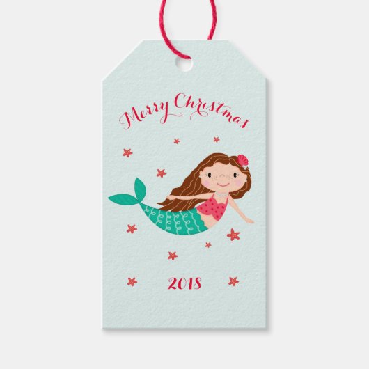 Mermaid Christmas Red Aqua Personalisiert Geschenkanhänger (Vorderseite)
