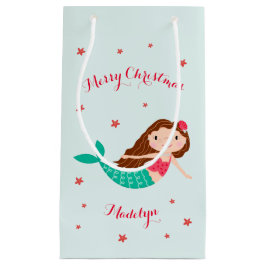Mermaid Christmas Red Aqua Personalisiert Kleine Geschenktüte