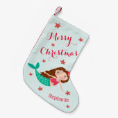 Mermaid Christmas Red Aqua Personalisiert Kleiner Weihnachtsstrumpf (Vorderansicht (hängend))