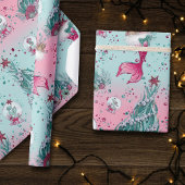Mermaid Christmas | Strümpfe und Bäume Aquamarin r Geschenkpapier