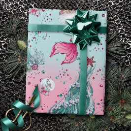 Mermaid Christmas | Strümpfe und Bäume Aquamarin r Geschenkpapier