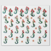  Mermaid Christmas Watercolor Geschenkpapier (Flach)