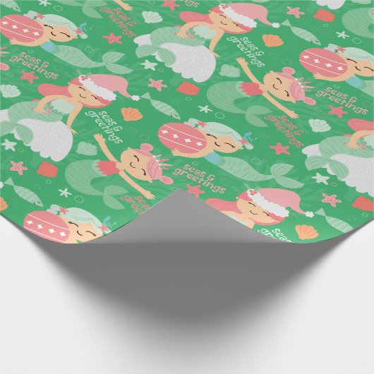 Mermaid Christmas Wrapping Paper Geschenkpapier (Ecke)