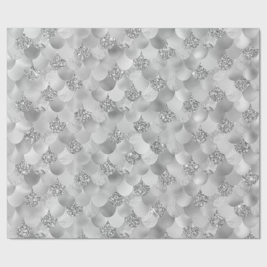 Mermaid Chrome Scales | Silver Imitats Shiny Metal Geschenkpapier (Flach)