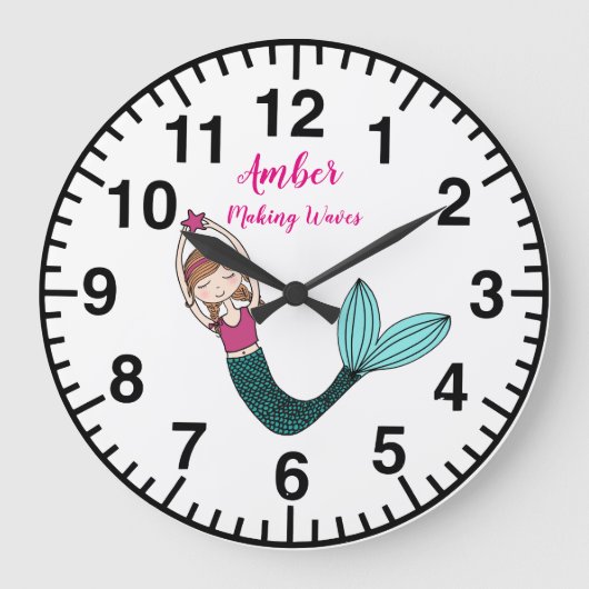 Mermaid Clock personalisierter Name auswählen mera Große Wanduhr (Vorderseite)