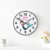Mermaid Clock personalisierter Name auswählen mera Große Wanduhr (Zuhause)