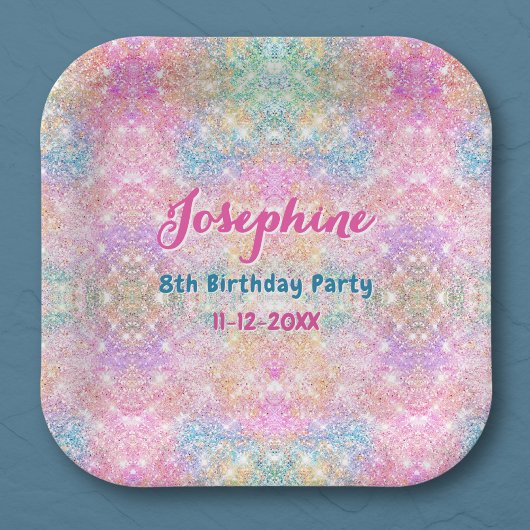 Mermaid colorful iridescent birthday custom square pappteller