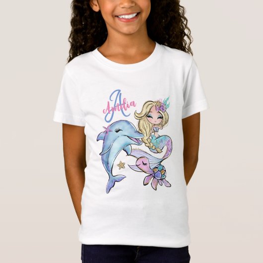 Mermaid Custom Kids Name Pink Girl T - Shirt (Vorderseite)