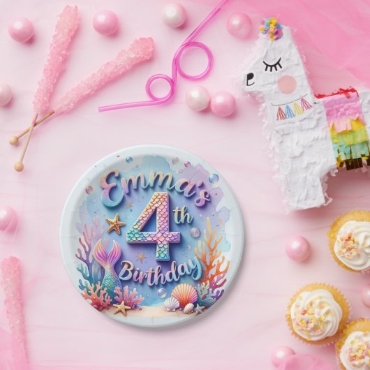 Mermaid Custom Name & Age - Under the Sea Party Pappteller (Party)