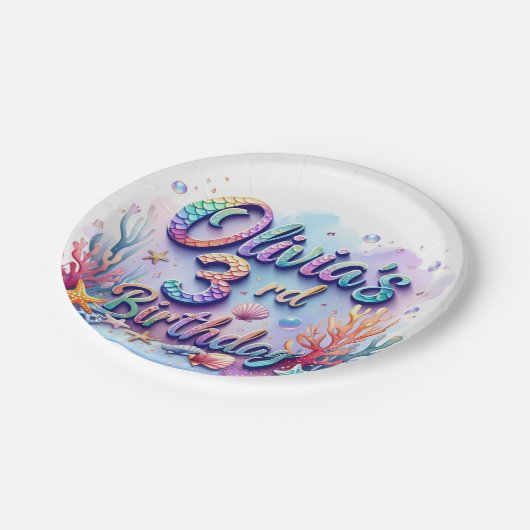 Mermaid Custom Name & Age - Under the Sea Party Pappteller (Schrägansicht)