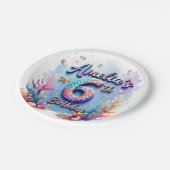 Mermaid Custom Name & Age - Under the Sea Party Pappteller (Schrägansicht)