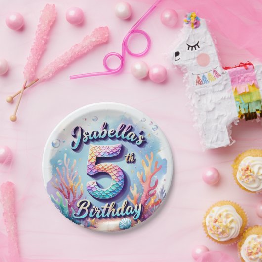 Mermaid Custom Name & Age - Under the Sea Party Pappteller (Party)