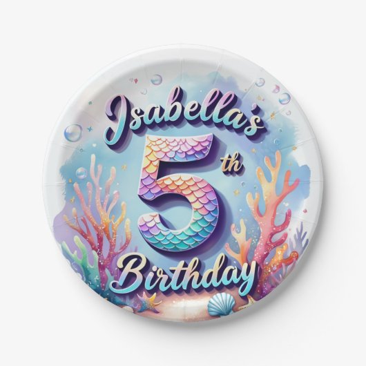Mermaid Custom Name & Age - Under the Sea Party Pappteller (Vorderseite)