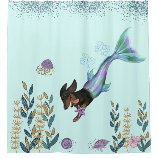 Mermaid Dackel Duschvorhang (Vorderseite)