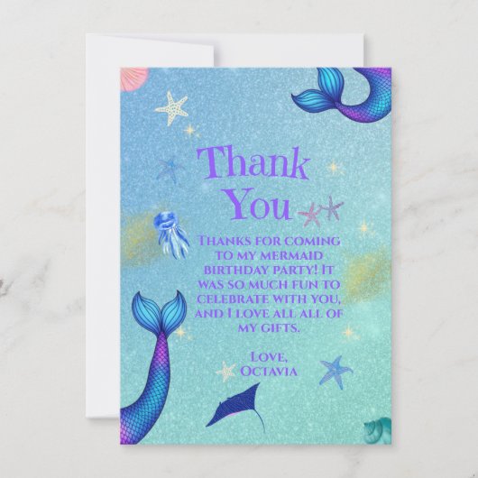 Mermaid Dankeschön Karte | Unterhalb des Meeres (Vorderseite)