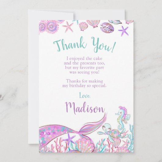 Mermaid Dankeschön Karten (Vorderseite)