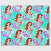 Mermaid Dark Hair Bubbles Bright Blue Geschenk Geschenkpapier (Flach)
