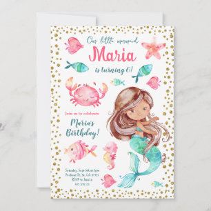Mermaid Dark skin girl Kindergeburtstag Party Einladung