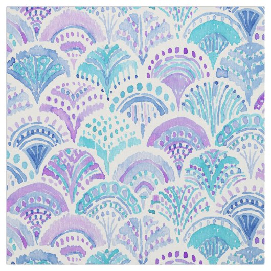 MERMAID DAYDREAMS Watercolor Boho Beach Fish Scale Stoff (Muster)
