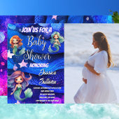 Mermaid Deep Blue Lila Sea Foto Babydusche Einladung