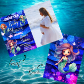 Mermaid Deep Blue Lila Sea Foto Babydusche Einladung