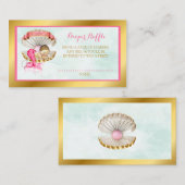 Mermaid Diaper Raffle Muschel Pearls Pink Gold Begleitkarte (Vorne/Hinten)