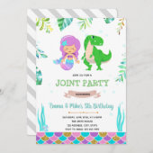 Mermaid Dinosaurier-Party Einladung (Vorne/Hinten)