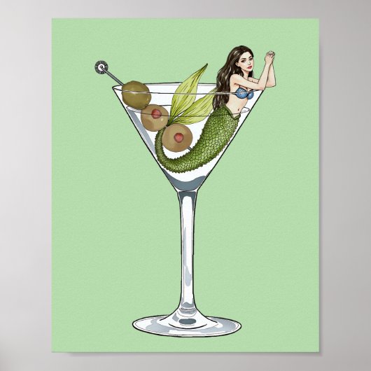 Mermaid Dirty Martini Wasserfarben Kunst drucken Poster (Vorne)