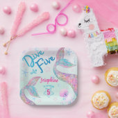 Mermaid dive into five birthday watercolor square pappteller (Party)