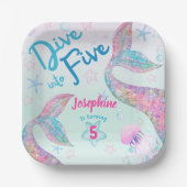 Mermaid dive into five birthday watercolor square pappteller (Vorderseite)
