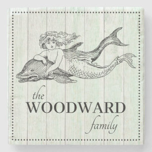 Mermaid Dolphin Familie Name Lake Beach House Steinuntersetzer