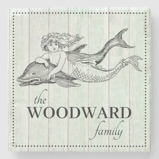 Mermaid Dolphin Familie Name Lake Beach House Steinuntersetzer (Vorderseite)